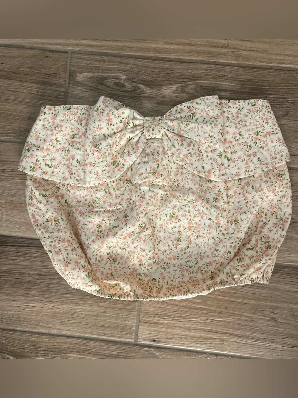CAMI NYC Floral Silk Strapless Bow Crop Top Cream Pink Medium M
